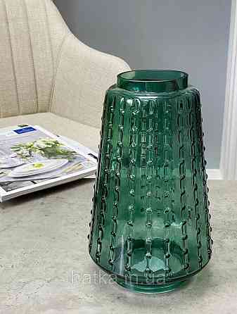 Ваза скляна 14*14*22,5 см "Маріо" зелене товсте скло Київ