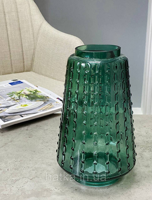 Ваза скляна 14*14*22,5 см "Маріо" зелене товсте скло Київ - фото 2