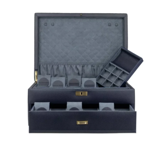 Скринька для зберігання 20-ти годинників "Dynasty" темно-синя, під склом, 37х27,5х16,5 см Рівне