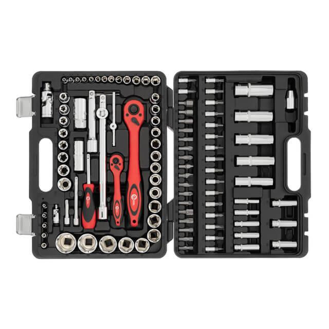 Набір інструментів, проф., 1/2" + 1/4", Cr-V, 108 од., головки: 6-гр. 4-32 мм, E4-E24, біти 35 од., подовж. головки: 6-22 мм, кейс Київ - фото 2