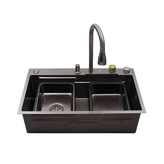 Кухонная мойка Kroner KRP Schwarze - SET7545HM PVD (3/0/0.8 мм) со смесителем, черная Киев