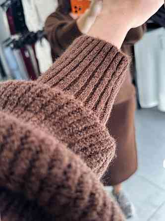 Жіночий теплий базовий в'язаний костюм двійка в'язання з додаванням ангори Шоколад Одеса