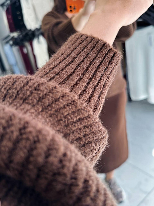 Жіночий теплий базовий в'язаний костюм двійка в'язання з додаванням ангори Шоколад Одеса - фото 5