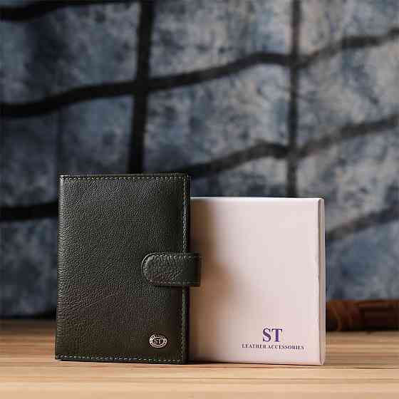 Оригінальна обкладинка на документи унісекс із натуральної шкіри ST Leather 23119 Зелений Київ