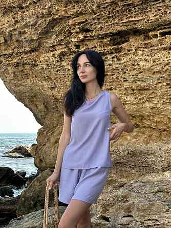 Костюм жіночий з шортами і майкою літній повсякденний двоє з легкої тканини лавандовий COSY «LUMIA» L-XL Одеса