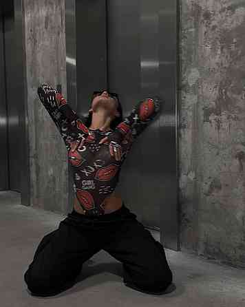 Женский стильный принтованный боди из сетки Одесса