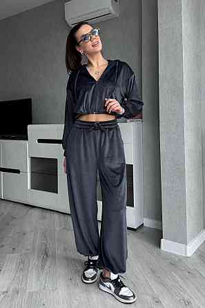 Жіночий стильний костюм з турецького королівського велюру Графітовий, 42/44 Одеса