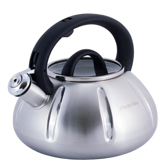 Чайник 3л нержавіюча сталь зі свистком зі скляною кришкою (ручка:чорний) 0671A KAMILLE Житомир - фото 3