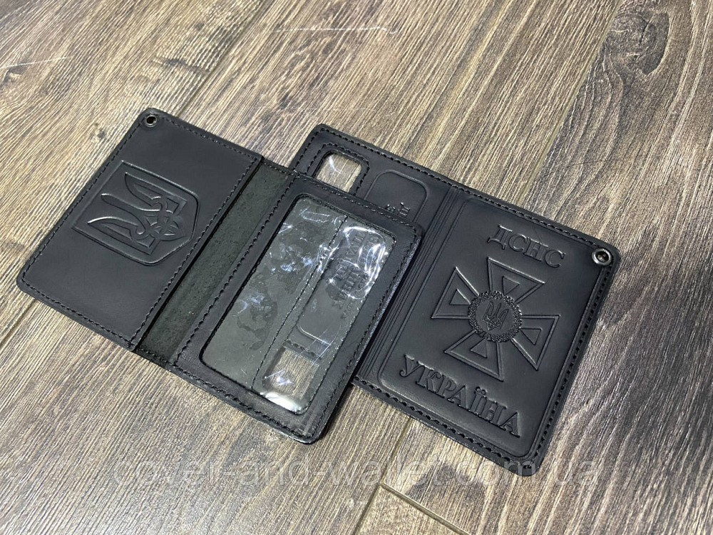 Обкладинка на нове посвідчення ДСНС із вінтажної шкіри чорного кольору Київ - фото 1