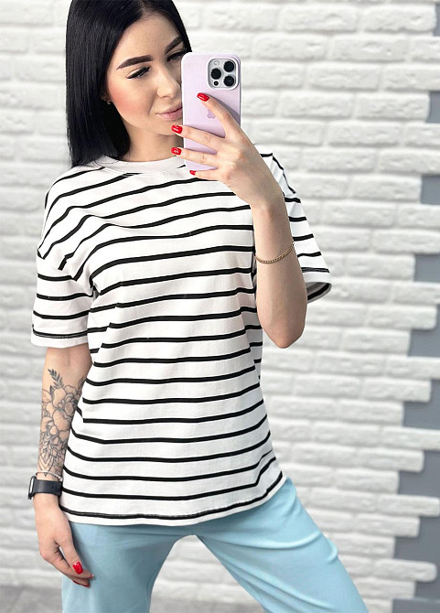 Подовжена футболка в смужку "Modis" оптом від виробника | Норма і батал Чорний, 42-44 Київ - фото 3