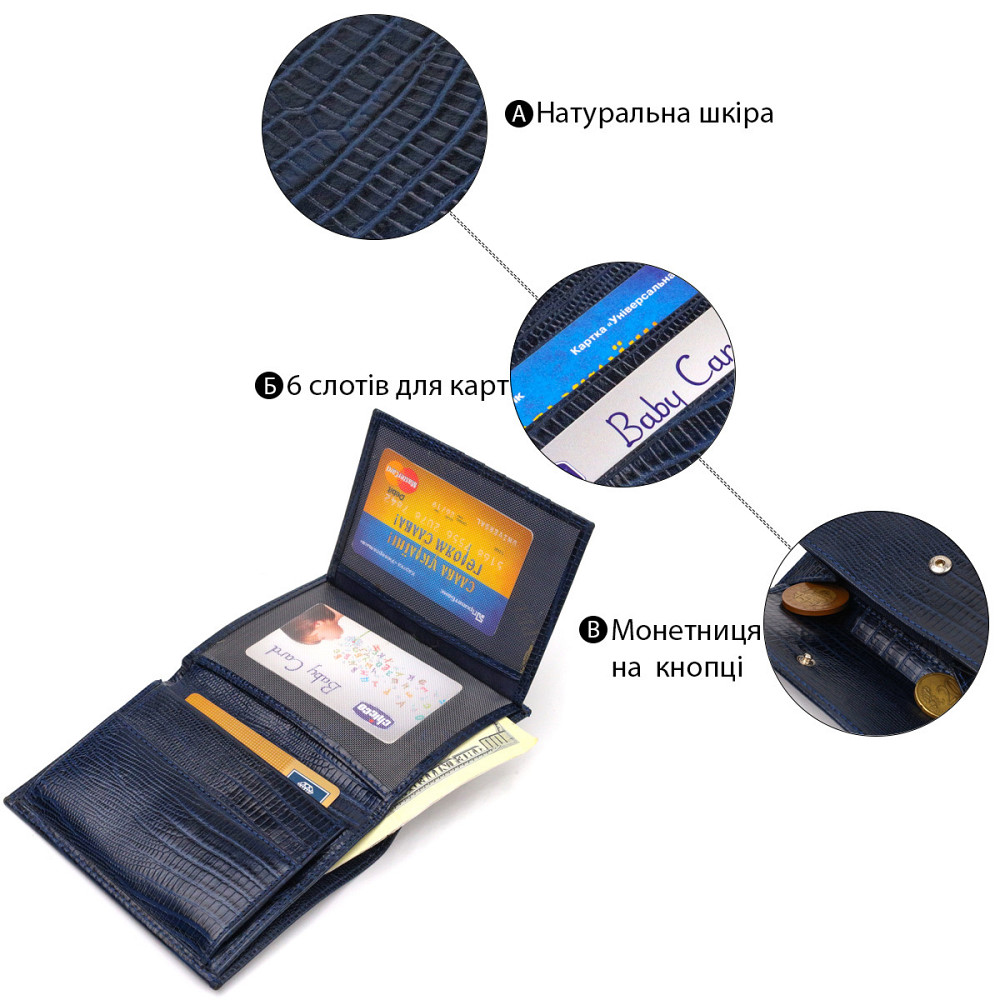 Мужской кошелек вертикального формата из натуральной кожи с тиснением CANPELLINI 21752 Синий Киев - изображение 7
