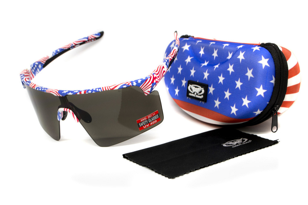 Окуляри захисні Global Vision Onyx USA Flag (gray), сірі в оправі прапор США Запоріжжя - фото 1