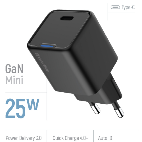 Зарядний пристрій мережевий Type-C PD 25W чорний GaN Mini ColorWay Житомир