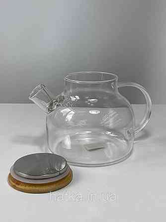 Чайник заварювальний Olens "Вестерос" 600 мл скляний із бамбуковою кришкою для дому та ресторану Київ