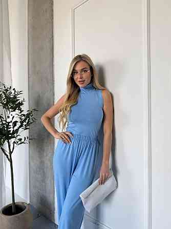 Женский базовый костюм двойка: топ американка и штаны палаццо вискоза Голубой, 46/50 Одесса