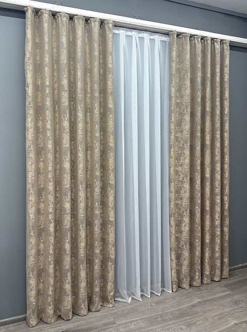 Комплект готовых штор VR-Textil Жаккард Sultan YL № 1208ш Бжево-серый 100х270 см 2 шт (31-537) Киев - изображение 4