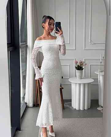 Женское романтическое кружевное платье со спущенными плечами гипюр + подкладка Молочный, 46/48 Одесса