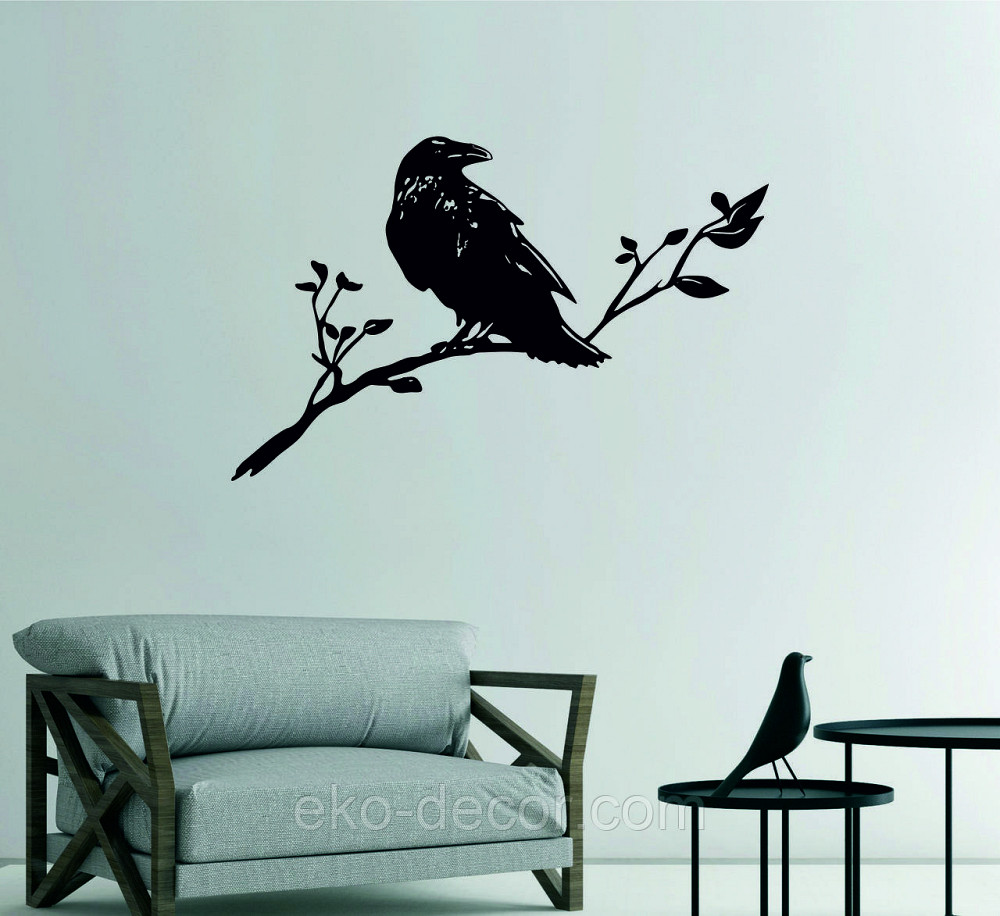 Декоративне настінне Панно «Ворон на гілці», Декор на стіну 90*57 см Київ - фото 3