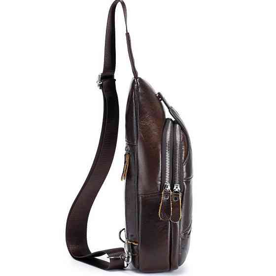 Чоловічий коричневий шкіряний рюкзак-слінг TIDING BAG Київ