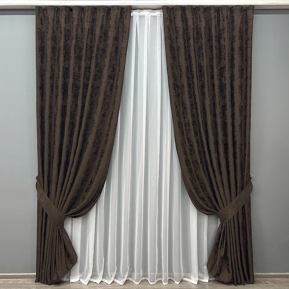 Комплект готових штор VR-Textil Жакард Sultan XO № 1122ш Венге 150х270 см 2 шт (30-932) Київ - фото 9