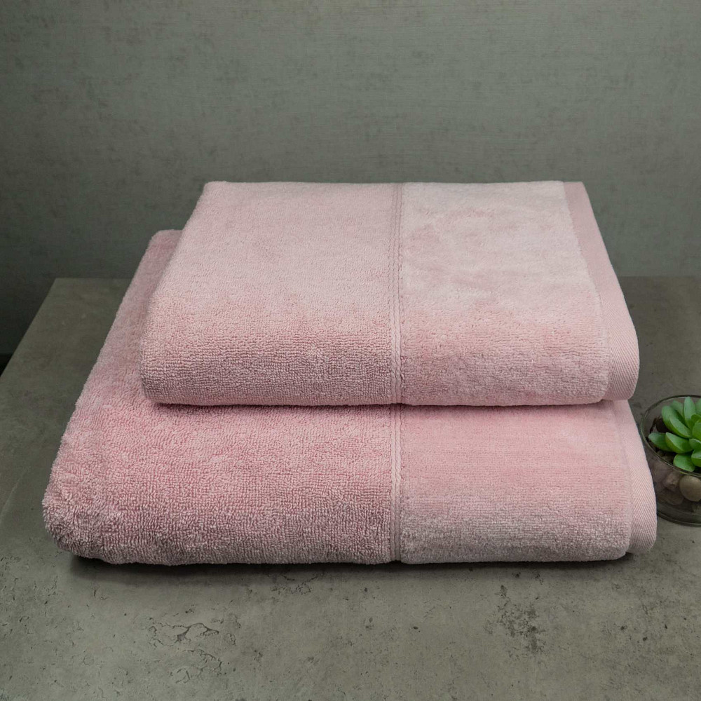 Набор полотенец велюр/махра 2шт GM Textile 50x90см, 70x140см Премиум качества Milado 550г/м2 (Розовый) Сумы - изображение 1