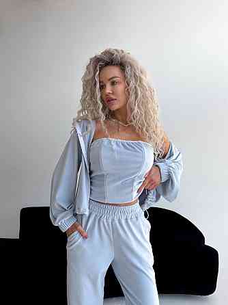 Жіночий велюровий комплект-трійка Голоубой, 48/52 Харків