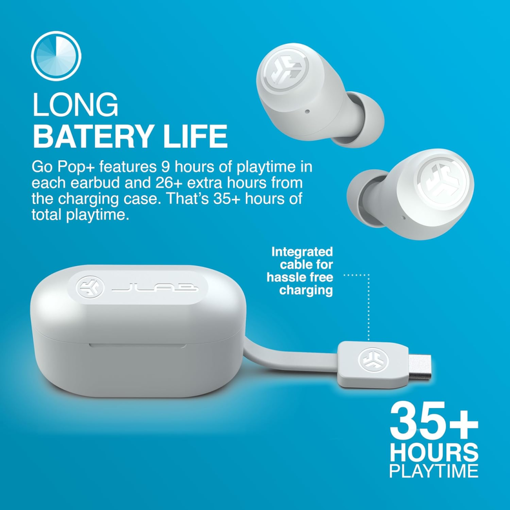 Бездротові навушники JLab Go Air Pop+ White Bluetooth-навушники з мікрофоном акумуляторні вологозахищені Хмарно-білі Київ - фото 7