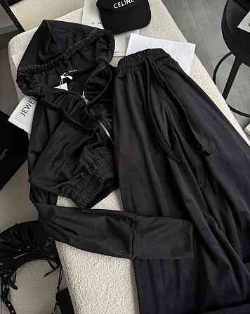 Жіночий повсякденний костюм із якісного велюру-двійка Чорний Одеса