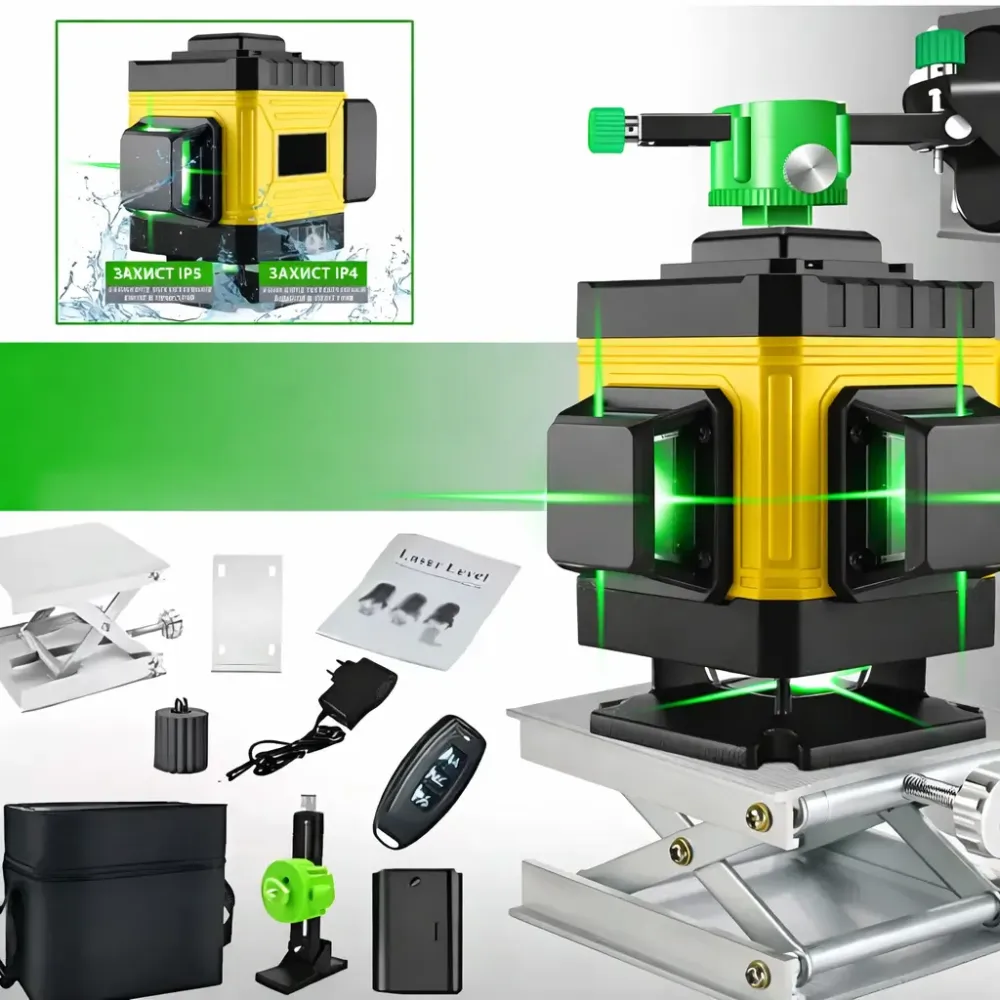 Лазерный 4D 16-линейный нивелир желтый 24V 5Ah, самовыравнивающийся уровень для измерения сечения 16 лучей на 360 в сумке Коломыя - изображение 1