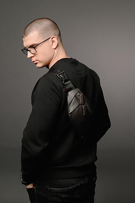 Чоловіча сумка-бананка на пояс з натуральної шкіри, коричнева SL032 (Коричнева) Суми - фото 5