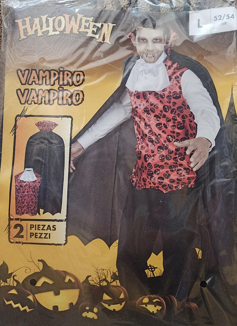 Мужской костюм Вампир для вечеринки на Хеллоуин жилетка и плащ размер L 52-54 черный Киев - изображение 7