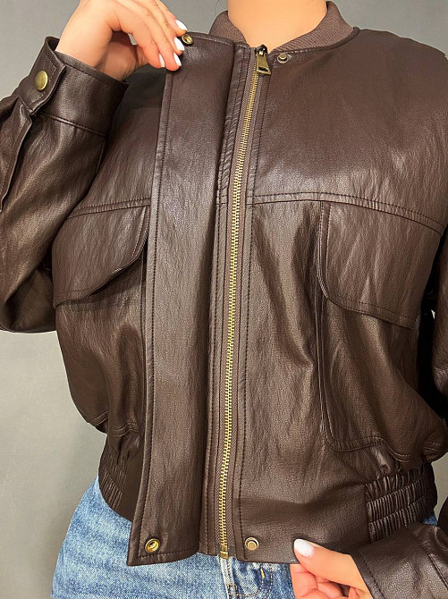 Куртка жіноча Lady Yep 10048 бомбер з екошкіри оверсайз коричнева, коричневий, M Київ - фото 15