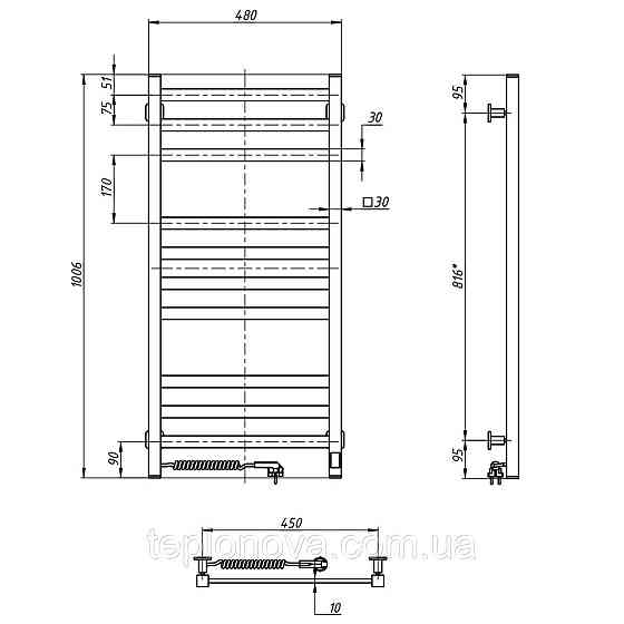 Сушарка для рушників Авангард 480х1000 Sensor ліва з таймером, чорний муар Чернівці