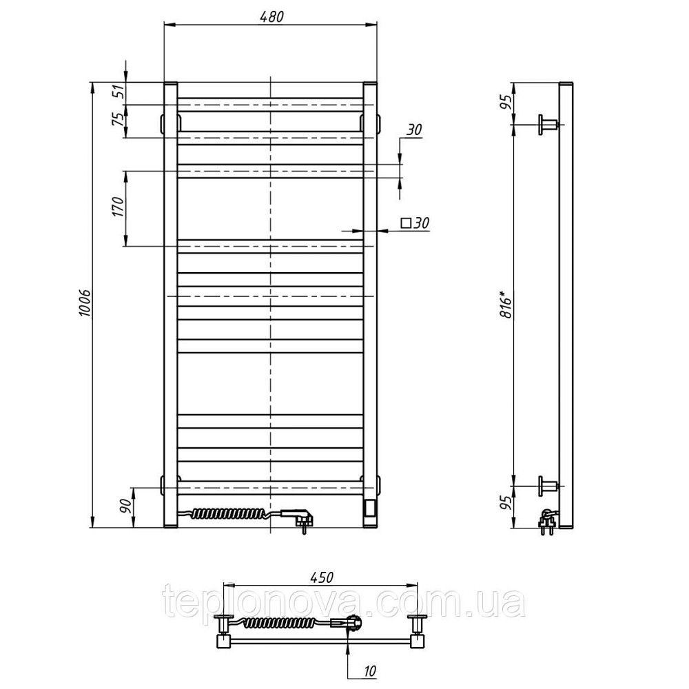 Сушарка для рушників Авангард 480х1000 Sensor ліва з таймером, чорний муар Чернівці - фото 5