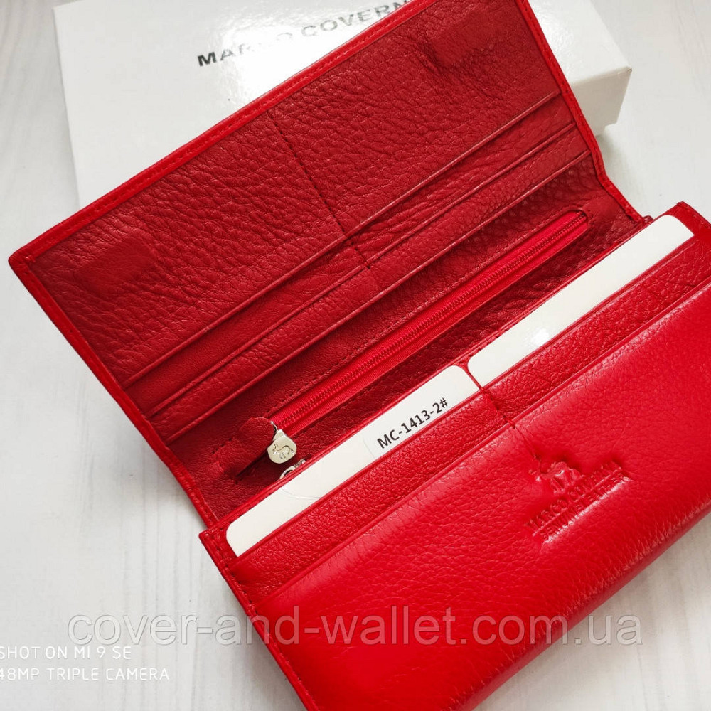 Жіночий якісний шкіряний гаманець на магнітах червоного кольору Marco Coverna Київ - фото 6