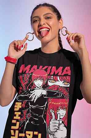 Футболка для хлопчика з аніме принтом Людина-бензопила оверсайз (зріст від 165 до 180) Чорний AnimeJ1087m Дніпро