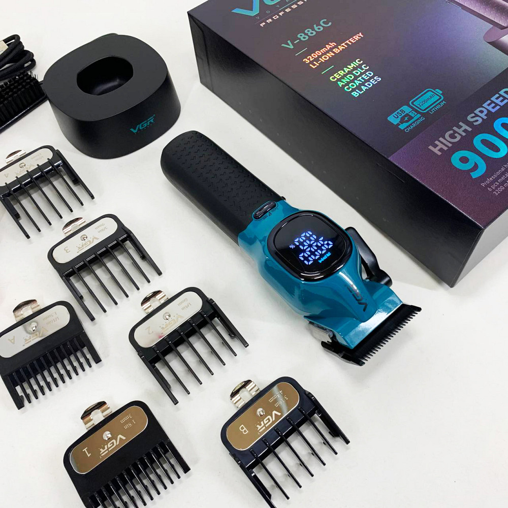 Бездротова машинка для стрижки для дому VGR V-886C BLUE Електрична машинка з насадкою бороди OL-42 Івано-Франківськ - фото 9