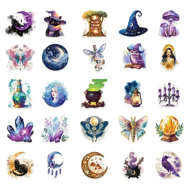 Набір наліпок “Магічний світ” – 50 шт. вінілові наклейки з відьмами, кристалами, чорними котами та зіллям Київ - фото 8