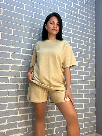 Костюм женский Pepper&mint 24-0101 футболка с шортами трикотажный оверсайз однотонный бежевый, бежев Одесса - изображение 2