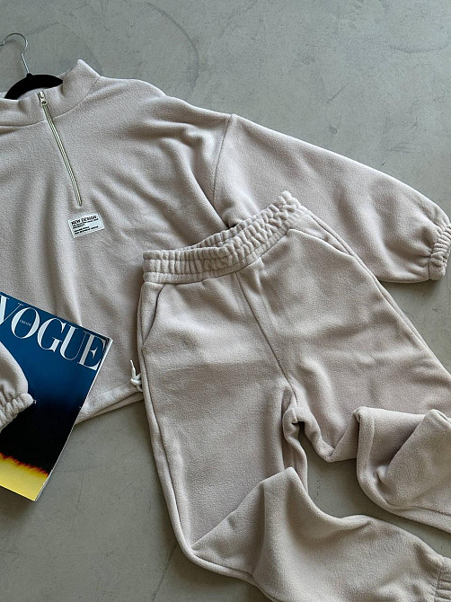 Женский повседневный теплый флисовый костюм двойка турецкий двухсторонний флис Молочный, 48/50 Одесса - изображение 5