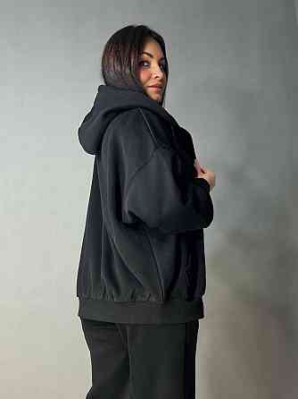 Костюм женский A-N 27066 спортивный оверсайз худи на молнии и джогеры черный, черный, S Киев