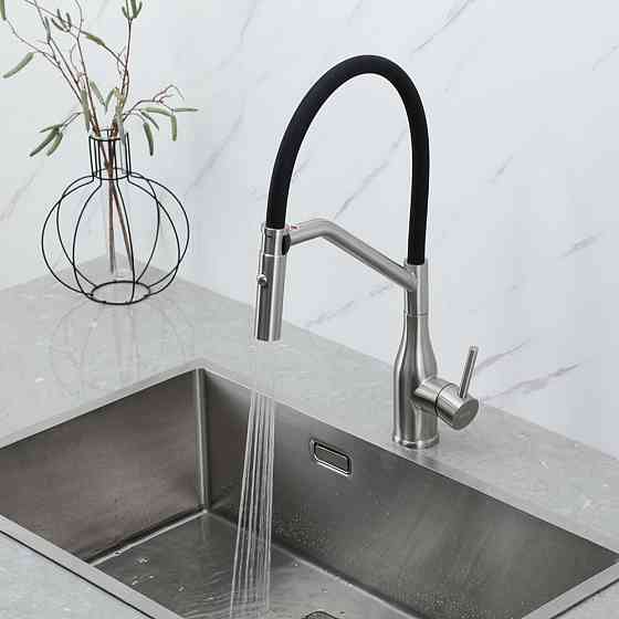 Смеситель для кухни GAPPO G4098-15 с гибким изливом, сатин/черный Киев