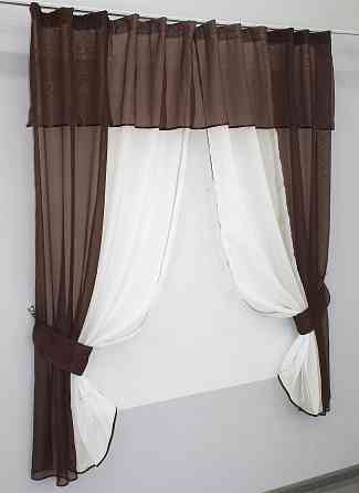 Кухонные шторы VR-Textil № 090к с ламбрекеном и подвязками венге с молочным 280х170 см (52-0015) Киев