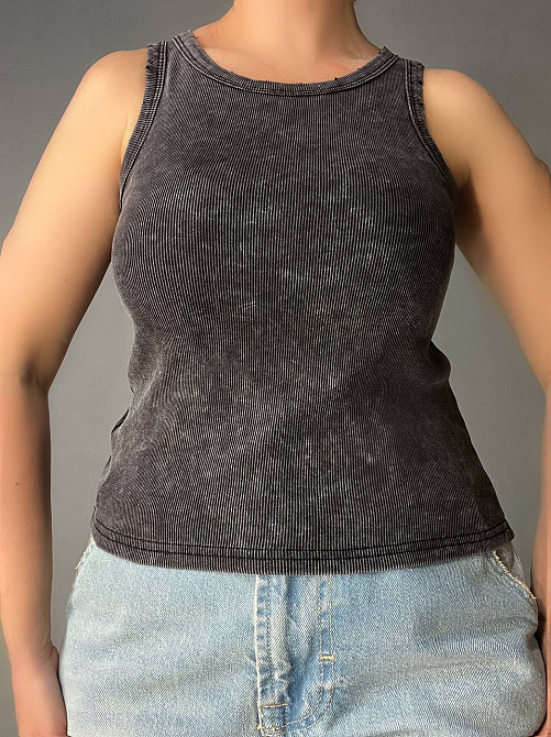Майка жіноча A-N 2733 варена тай-дай у рубчик з порізаними швами, чорний, one size Київ - фото 15