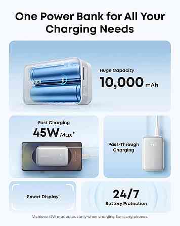 Портативний зарядний пристрій Anker Nano - 10000 mAh 45W Built-In USB-C Cable White (7198078) Київ