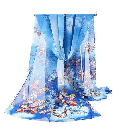 Женский шифоновый шарф с бабочками 145 на 48 см синий Киев - изображение 2