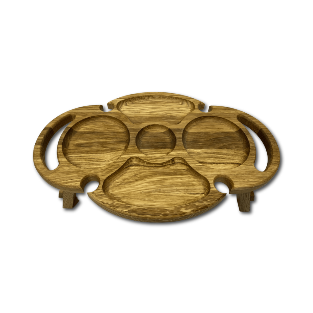 Винный столик из ясеня, поднос складной овальный поднос 44×30см с ножками и держателями для 4 бокалов Каменец-Подольский - изображение 4