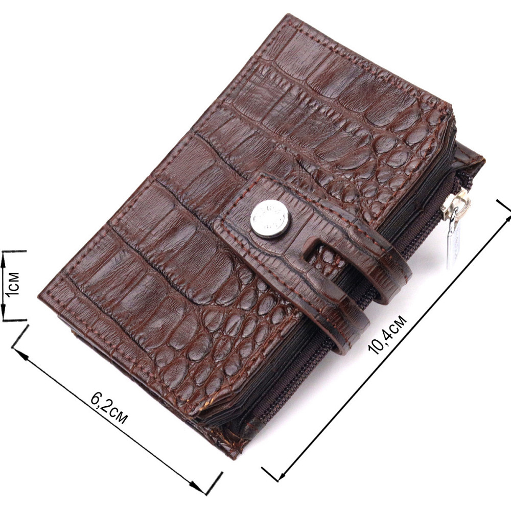 Оригинальный картхолдер из натуральной кожи с тиснением под крокодила KARYA 21330 Коричневый Киев - изображение 8