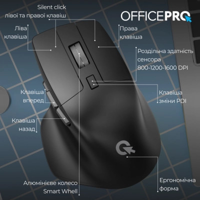 Мишка OfficePro M395B Silent Click Ergonomic Wireless Black (M395B) Вінниця - фото 12