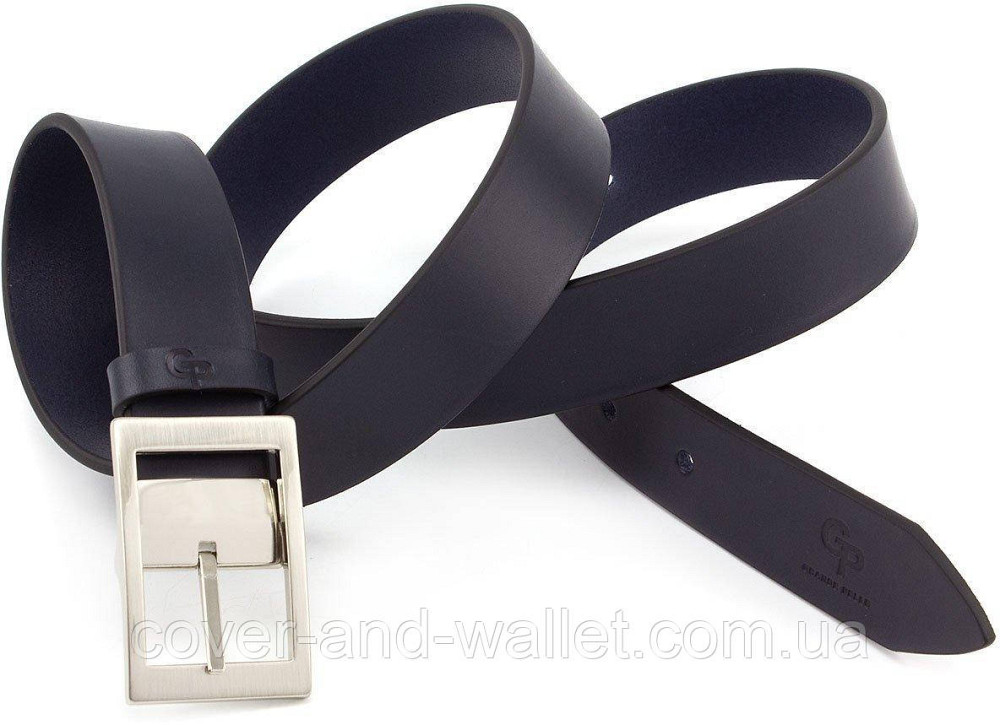 Стильный кожаный ремень для делового мужчины черного цвета 35мм Grande Pelle Киев - изображение 3